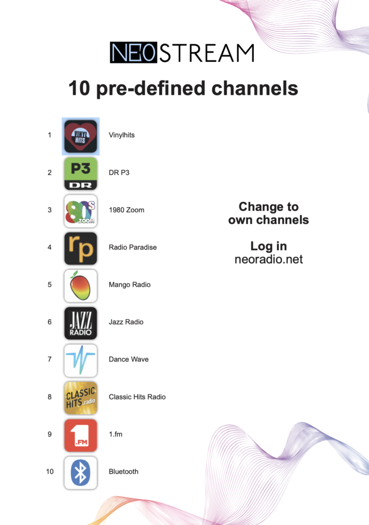 Neo Radio - There are 10 pre-installed Internet radio channels from NeoStream